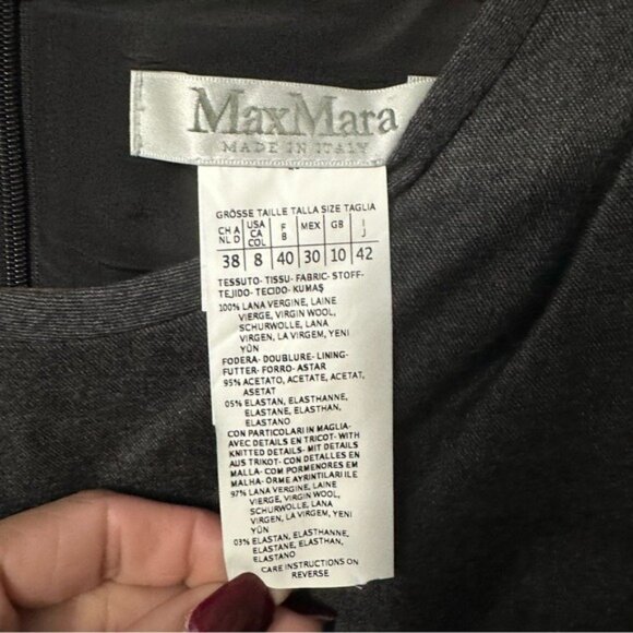 Max Mara Virgin Wool Midi Dress Gray Draped Italy Size 8 Quiet Luxury - Picture 9 of 15